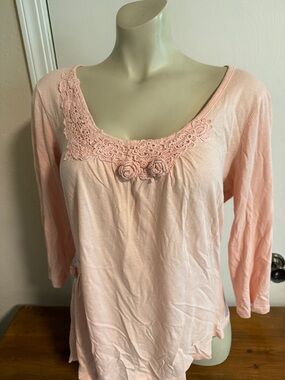 Elle Light Pink Crochet Trim Scoop Neck Blouse